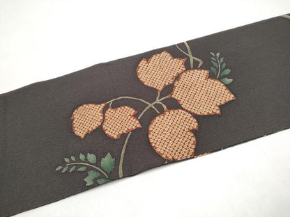 平和屋着物●九寸名古屋帯　蔦の葉文　鬼しぼ縮緬　正絹　逸品　CABL0999hy