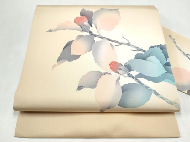 平和屋着物●塩瀬　九寸名古屋帯　作家物　ろうけつ染　枝花文　正絹　逸品　CABL1001hy