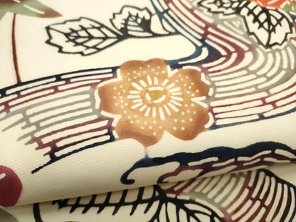 平和屋着物●塩瀬　九寸名古屋帯　紅型　流水舞花文　正絹　逸品　CABL1002hy