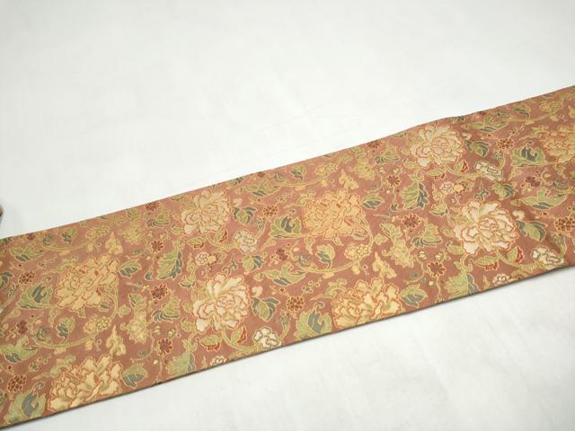 平和屋着物●全通柄　九寸名古屋帯　牡丹唐草文　金糸　正絹　逸品　CABL1005hy