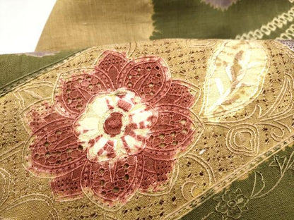 平和屋着物●中国三大刺繍　スワトウ刺繍　九寸名古屋帯　紬地　絞り　花唐草文　正絹　逸品　CABL1013hy