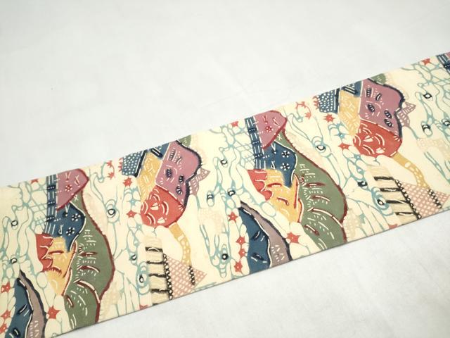平和屋着物●九寸名古屋帯　紅型　風景文　正絹　逸品　CABL1015hy