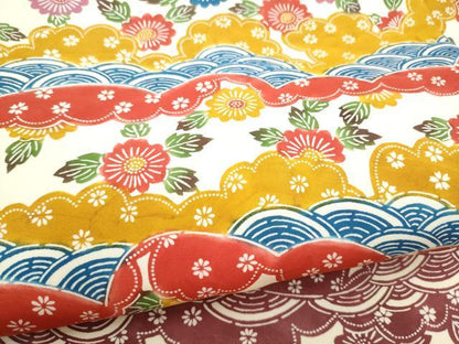 平和屋着物●塩瀬　九寸名古屋帯　型染め　流水草花文　正絹　逸品　CABL1018hy