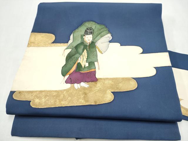 平和屋着物●塩瀬　九寸名古屋帯　人物文　金彩　正絹　逸品　CABL1019hy