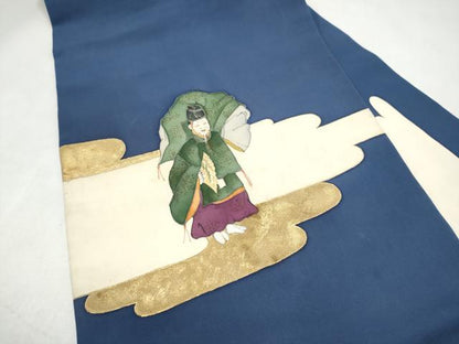 平和屋着物●塩瀬　九寸名古屋帯　人物文　金彩　正絹　逸品　CABL1019hy