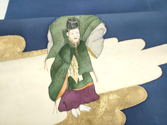 平和屋着物●塩瀬　九寸名古屋帯　人物文　金彩　正絹　逸品　CABL1019hy