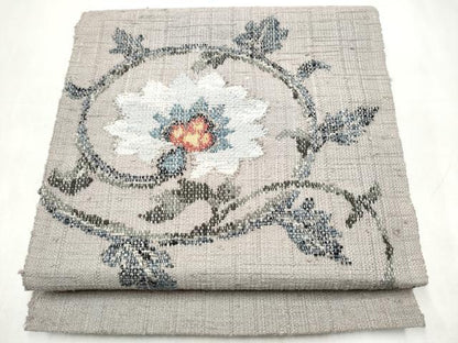 平和屋着物●八寸名古屋帯　紬地　更紗花唐草文　正絹　逸品　CABL1026hy