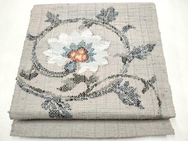平和屋着物●八寸名古屋帯　紬地　更紗花唐草文　正絹　逸品　CABL1026hy