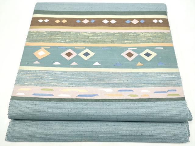平和屋着物●八寸名古屋帯　紬地　横段菱文　金糸　正絹　逸品　CABL1028hy