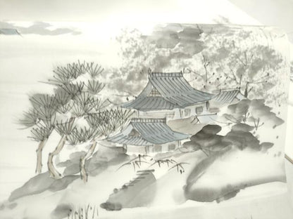 平和屋着物●塩瀬　九寸名古屋帯　作家物　手描き　風景文　正絹　逸品　CABL1029hy