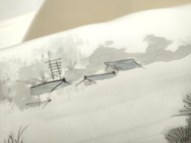 平和屋着物●塩瀬　九寸名古屋帯　作家物　手描き　風景文　正絹　逸品　CABL1029hy