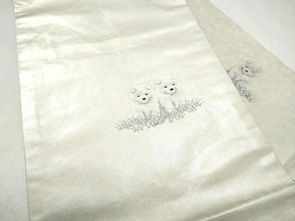 平和屋着物●九寸名古屋帯　犬　銀糸　正絹　逸品　CABL1031hy