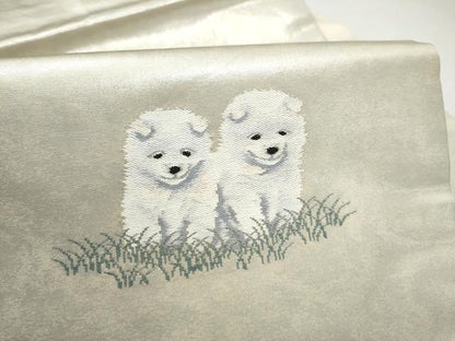 平和屋着物●九寸名古屋帯　犬　銀糸　正絹　逸品　CABL1031hy