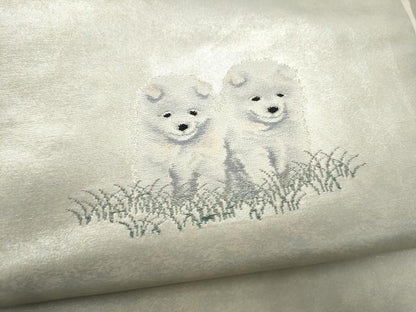 平和屋着物●九寸名古屋帯　犬　銀糸　正絹　逸品　CABL1031hy