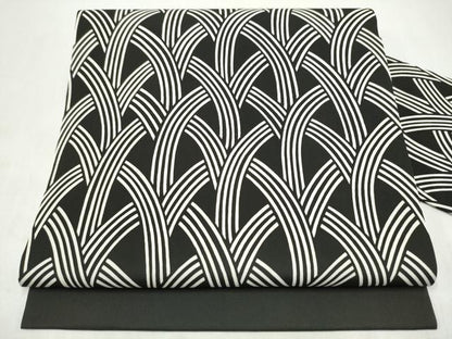 平和屋着物●全通柄　九寸名古屋帯　幾何学文様　黒地　正絹　逸品　CABL1034hy