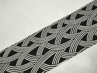 平和屋着物●全通柄　九寸名古屋帯　幾何学文様　黒地　正絹　逸品　CABL1034hy