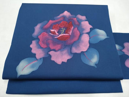 平和屋着物●塩瀬　九寸名古屋帯　ろうけつ染　椿　金彩　正絹　逸品　CABL1036hy