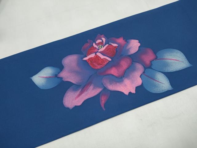 平和屋着物●塩瀬　九寸名古屋帯　ろうけつ染　椿　金彩　正絹　逸品　CABL1036hy