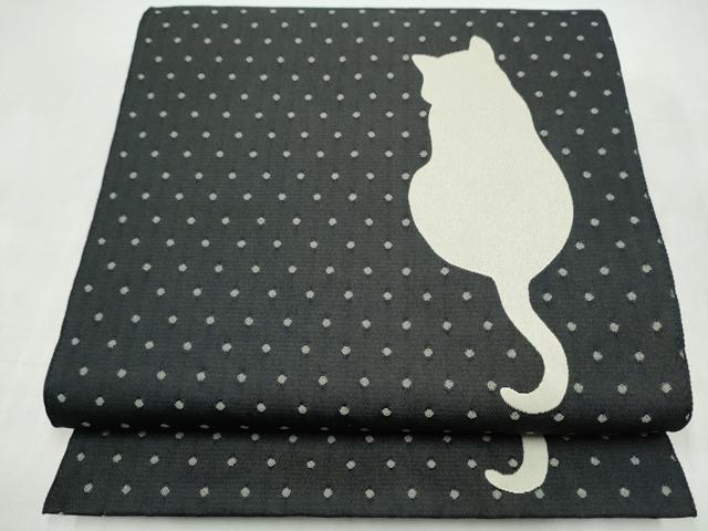平和屋着物●八寸名古屋帯　猫　黒地　CABL1037hy