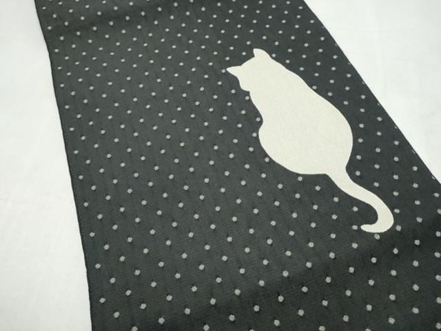 平和屋着物●八寸名古屋帯　猫　黒地　CABL1037hy
