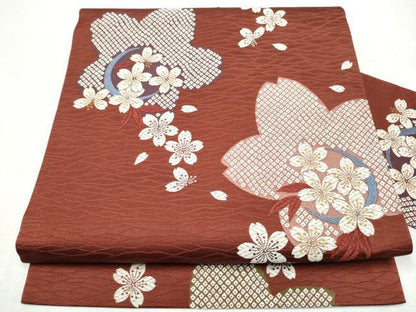 平和屋着物●九寸名古屋帯　唐織　舞桜文　正絹　逸品　CABL1038hy