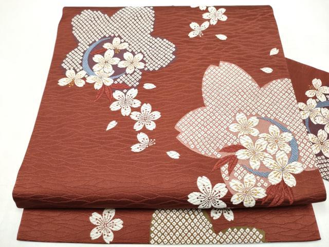 平和屋着物●九寸名古屋帯　唐織　舞桜文　正絹　逸品　CABL1038hy