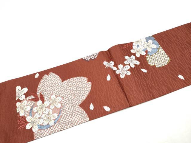 平和屋着物●九寸名古屋帯　唐織　舞桜文　正絹　逸品　CABL1038hy