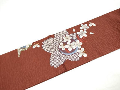 平和屋着物●九寸名古屋帯　唐織　舞桜文　正絹　逸品　CABL1038hy