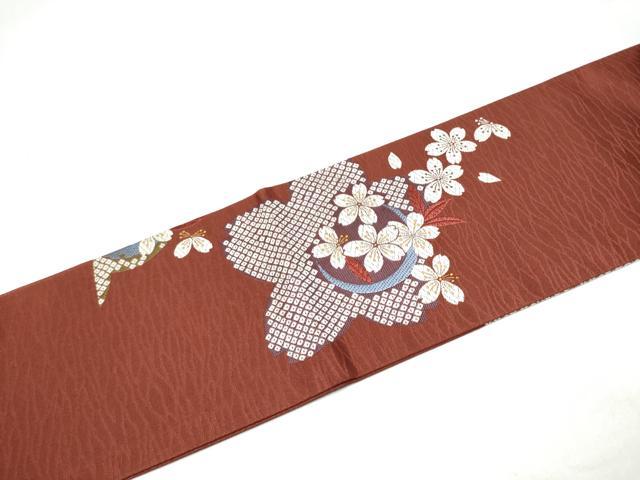 平和屋着物●九寸名古屋帯　唐織　舞桜文　正絹　逸品　CABL1038hy