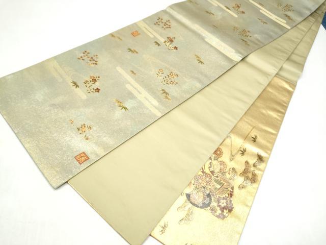 平和屋着物●漆工芸作家　金森一博　太鼓柄袋帯　螺鈿　御所車花文　金彩　正絹　逸品　CABL1045hy
