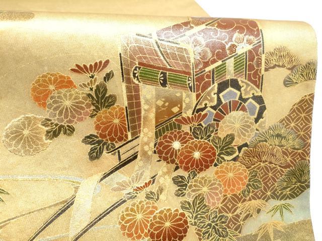 平和屋着物●漆工芸作家　金森一博　太鼓柄袋帯　螺鈿　御所車花文　金彩　正絹　逸品　CABL1045hy