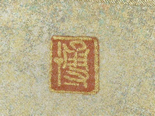 平和屋着物●漆工芸作家　金森一博　太鼓柄袋帯　螺鈿　御所車花文　金彩　正絹　逸品　CABL1045hy