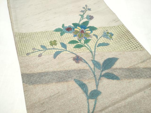 平和屋着物●中国三大刺繍　スワトウ相良刺繍　総刺繍　太鼓柄袋帯　紬地　更紗花文　正絹　逸品　CABL1046hy