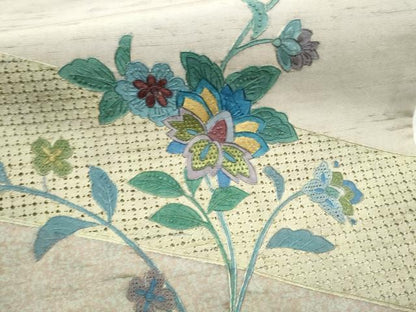 平和屋着物●中国三大刺繍　スワトウ相良刺繍　総刺繍　太鼓柄袋帯　紬地　更紗花文　正絹　逸品　CABL1046hy