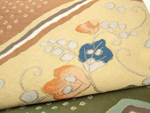 平和屋着物●西陣 白綾苑大庭 ファッションデザイナー HIROKO KOSHINO コシノヒロコ  六通柄袋帯 唐草文 金糸 正絹 逸品 CABL1050hy