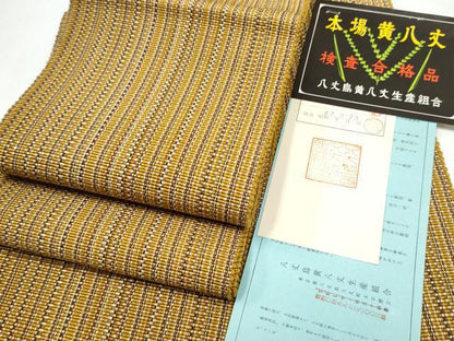 平和屋着物●本場黄八丈　紬　半幅帯　間道　証紙付き　正絹　逸品　CABL1056hy