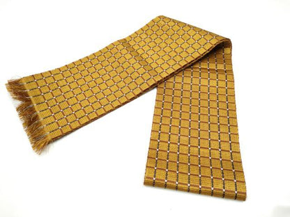 平和屋着物●本場黄八丈　紬　両面　半幅帯　格子柄　一重帯　正絹　逸品　CABL1060hy