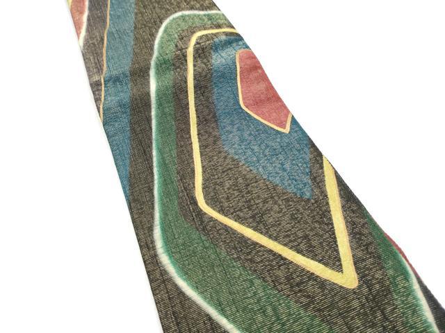 平和屋着物●両面　半幅帯　作家物　幾何学文様　金糸　金通し地　正絹　逸品　CABL1065hy