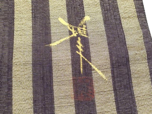 平和屋着物●両面　半幅帯　作家物　幾何学文様　金糸　金通し地　正絹　逸品　CABL1065hy