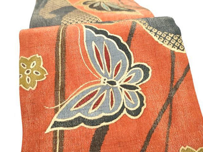 平和屋着物●半幅帯　舞蝶桜文　金彩　金通し地　正絹　逸品　CABL1072hy
