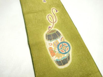 平和屋着物▽両面　半幅帯　スリーシーズン　春夏秋　吉祥文　金通し地　CABL1074hy