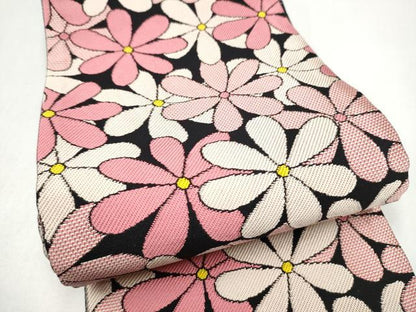 平和屋着物●両面　半幅帯　舞花文　黒地　やまと誂製　正絹　逸品　CABL1084hy