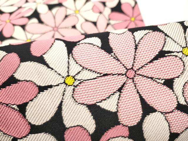 平和屋着物●両面　半幅帯　舞花文　黒地　やまと誂製　正絹　逸品　CABL1084hy
