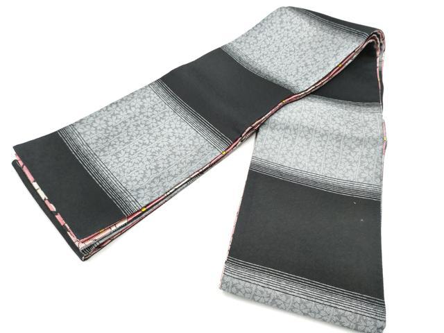 平和屋着物●両面　半幅帯　舞花文　黒地　やまと誂製　正絹　逸品　CABL1084hy