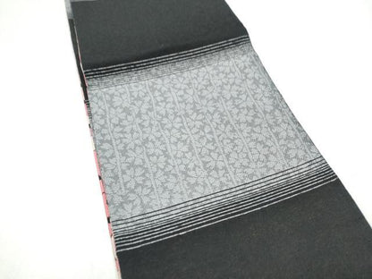 平和屋着物●両面　半幅帯　舞花文　黒地　やまと誂製　正絹　逸品　CABL1084hy