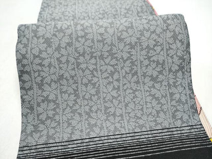 平和屋着物●両面　半幅帯　舞花文　黒地　やまと誂製　正絹　逸品　CABL1084hy
