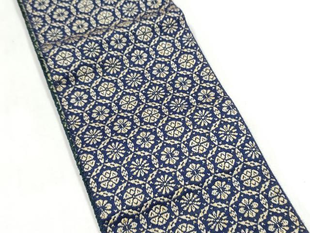 平和屋着物●男性　本場筑前博多織　両面　角帯　七宝花文　正絹　逸品　CABL1121hy