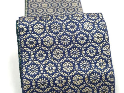 平和屋着物●男性　本場筑前博多織　両面　角帯　七宝花文　正絹　逸品　CABL1121hy