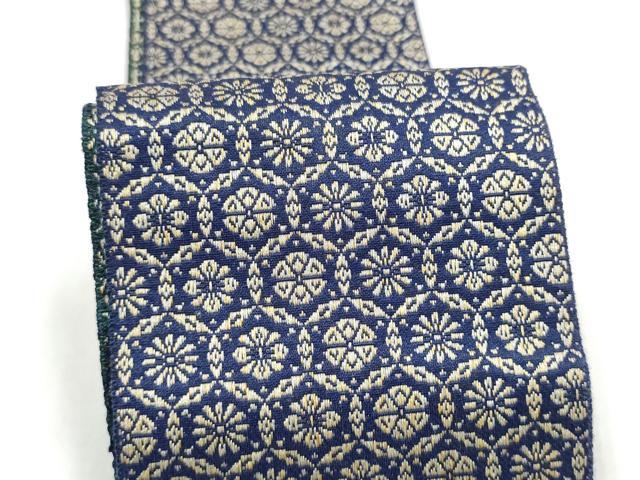 平和屋着物●男性　本場筑前博多織　両面　角帯　七宝花文　正絹　逸品　CABL1121hy