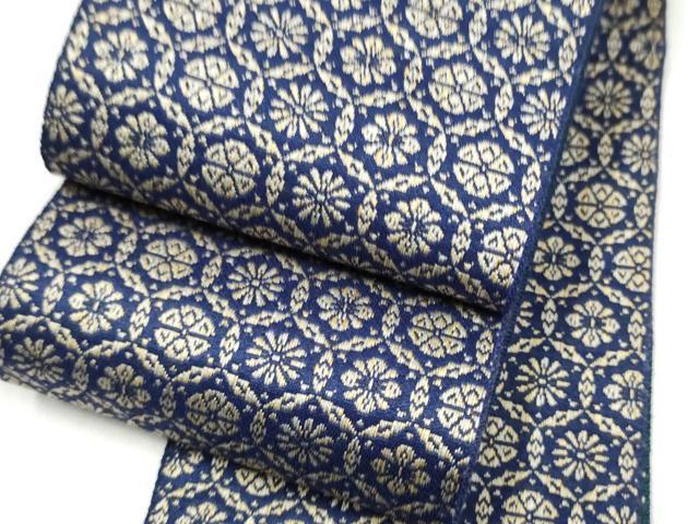 平和屋着物●男性　本場筑前博多織　両面　角帯　七宝花文　正絹　逸品　CABL1121hy